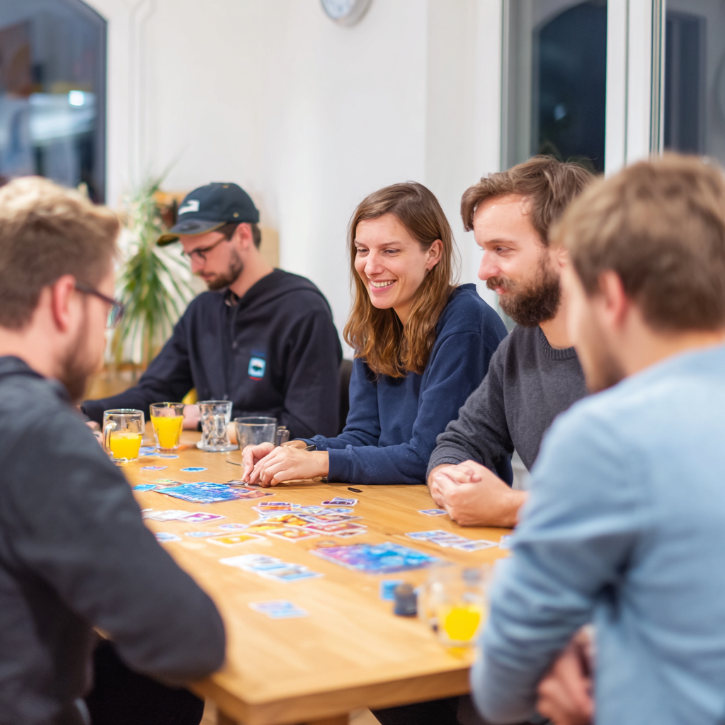 Players gathered around a table during a tabletop RPG campaign, developing teamwork and storytelling skills.